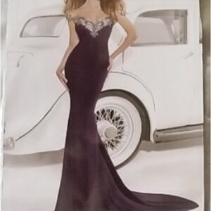 Tarik Ediz Elegant Purple Gown with Silver Accents